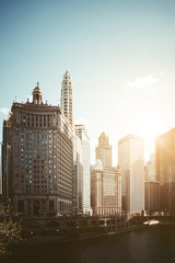 Fototapeta na wymiar Chicago River and downtown Chicago skyline, USA
