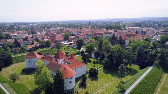 Historic town of Varazdin center architecture aerial view, northern Croatia