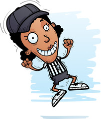 Cartoon Black Woman Referee Jumping