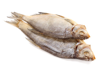 dried fish isolated on white background. Beer brewery concept. Beer background