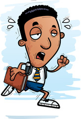 Exhausted Cartoon Black Man Student