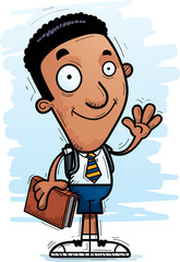 Cartoon Black Man Student Waving