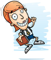Cartoon Woman Student Jumping