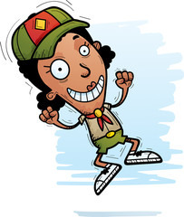 Cartoon Black Woman Scout Jumping