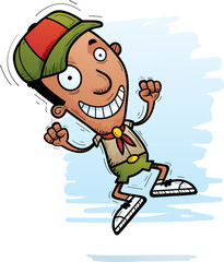 Cartoon Black Man Scout Jumping