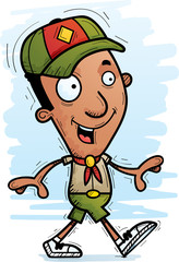 Cartoon Black Man Scout Walking