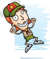 Cartoon Woman Scout Jumping