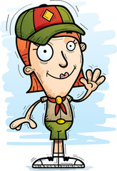 Cartoon Woman Scout Waving