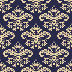 Classic seamless navy blue and golden pattern. Traditional orient ornament. Classic vintage background