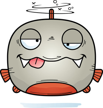 cartoon fish dizzy, tongue out, gray clip art preview
