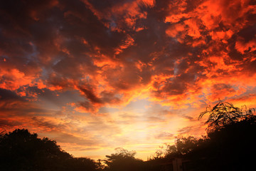 Fiery orange sunset sky,The power of the beautiful sky.