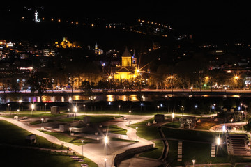 Fototapeta na wymiar rike park and sioni cathedral in night