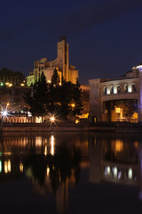 Fototapeta na wymiar palace and damb in tbilisi at night