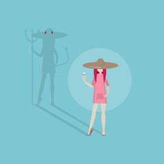 Vector girl with a shadow of the devil.