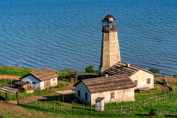 Beautiful landscape with lighthouse near sea