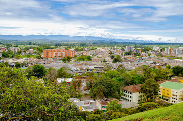 Fototapeta na wymiar Beautiful erial view of the city of Popayan, located in the center of the department of Cauca