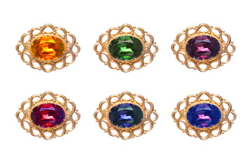 Set of vintage brooches, isolated
