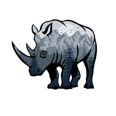 Fototapeta premium hippopotamus double exposure. Wildlife for your design, outdoors symbol hippopotamus double exposure. Vector graphics to design.