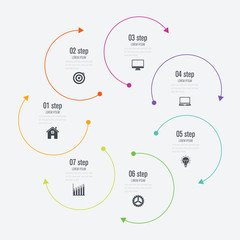 Infographics template 7 options with circle