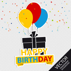 Happy Birthday Background With Gift And Balloons - Colorful Vector Illustration - Isolated On Transparent Background