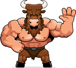Cartoon Minotaur Waving