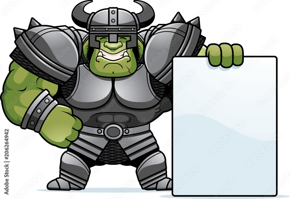 Poster cartoon orc warrior sign