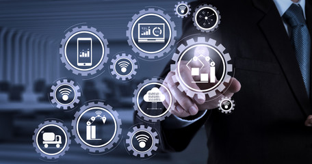 Businessman hand pressing an imaginary button