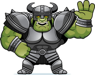 Cartoon Orc Warrior Waving