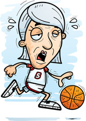 Exhausted Cartoon Senior Basketball Player
