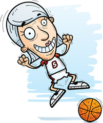 Cartoon Senior Basketball Player Jumping