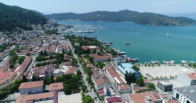 Aerial view of Fethiye town. Turkey, 4K.