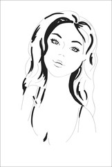 Hand drawn beautiful woman portrait. fashionable girl with curly hair. Sketch. Vector illustration.