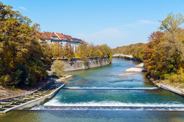 Embankment of river Isarl, Munich, Germany