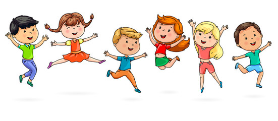 Cute cartoon kids jumping fun