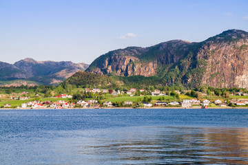 View from Oanes to Forsand city and high cliff