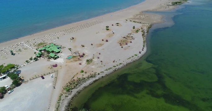 Aerial view. Iztuzu or &laquo;Turtle&raquo; Beach and delta of Dalyan river . Turkey, 4K.