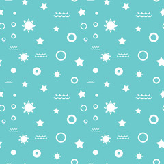 Fototapeta na wymiar Seamless summer white dots and waves pattern on blue background