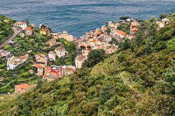 Fototapeta na wymiar Landscape of cliffside Cinque Terra village (Italy)