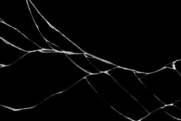 wrinkles and cracks of glass caused by smashing and falling bumps. isolated on black background