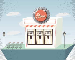 Naklejka premium retro store building front vector illustration design