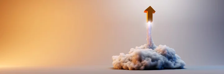 Explosion simulation with arrow sign, original 3d rendering illustration © tostphoto