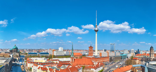Central Berlin on a bright day in Spring, including river Spree and television tower on...