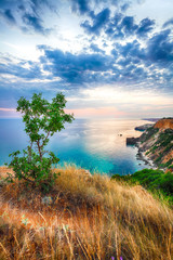 Dramatic sunset at cape Fiolent. Crimea