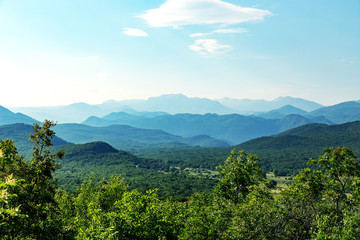 Landscape with mountains and hills.Panoramic view of layered hills