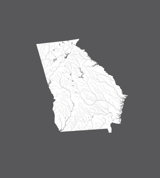 U.S. states - map of Georgia. Hand made. Rivers and lakes are shown.