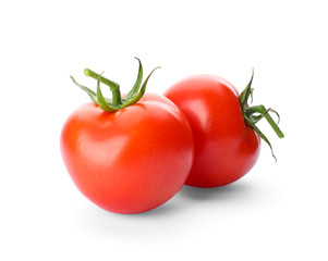 Fresh ripe red tomatoes on white background