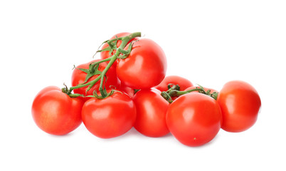 Fresh ripe red tomatoes on white background
