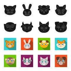 Owl, cow, wolf, dog. Animal muzzle set collection icons in black,flet style vector symbol stock illustration web. © pandavector