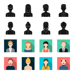 A man with a beard, a businesswoman, a pigtail girl, a bald man with a mustache.Avatar set collection icons in black,flet style vector symbol stock illustration web. © pandavector