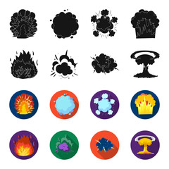 Flame, sparks, hydrogen fragments, atomic or gas explosion. Explosions set collection icons in black,flet style vector symbol stock illustration web. © pandavector